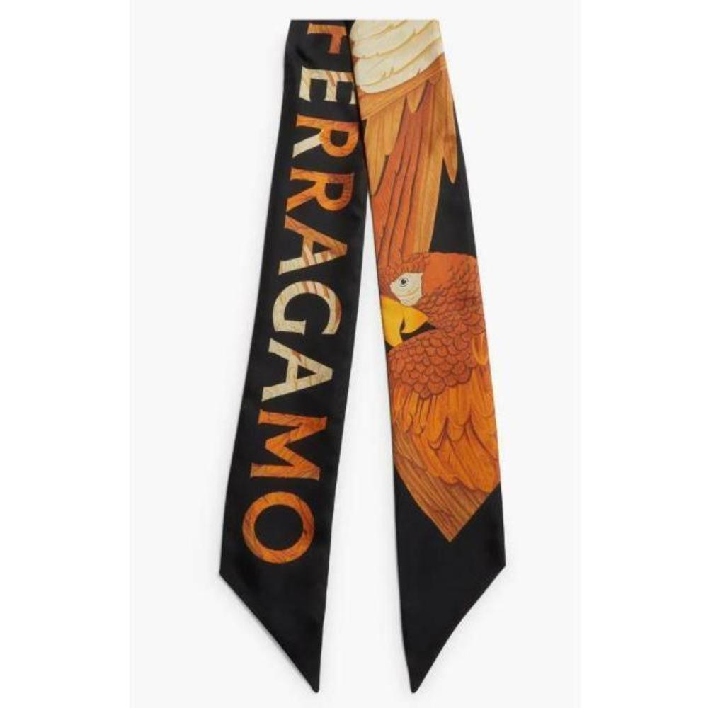 FERRAGAMO Bird Print Silk Twilly Scarf Multicolor One Size
